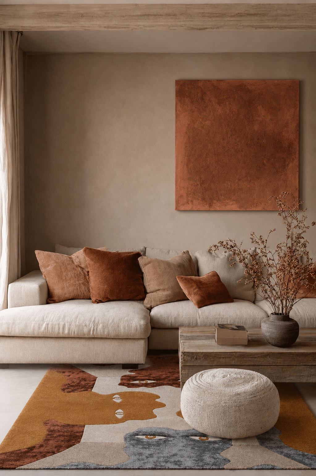IN STOCK: ARRAK "VIEWERS" (1970) IN BEIGE-TERRACOTA HUES RUG - Image 2