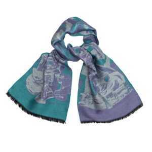ARRAK "BIRDS" IN LIGHT PURPLE-EMERALD (1967) WOOL MUFFLER