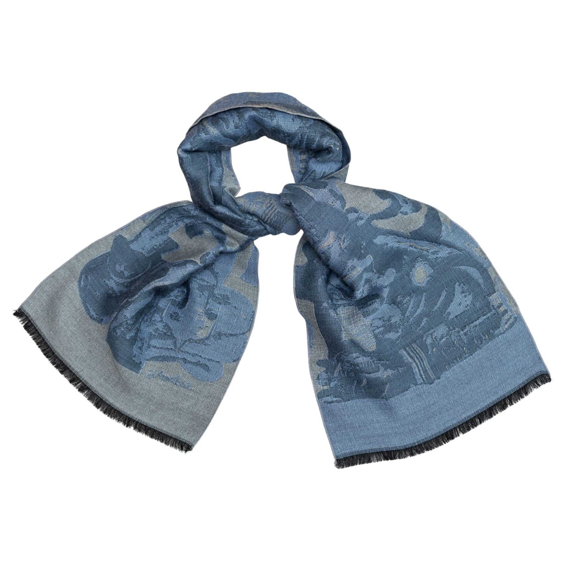 ARRAK "BIRDS" IN BLUE(1967) WOOL MUFFLER